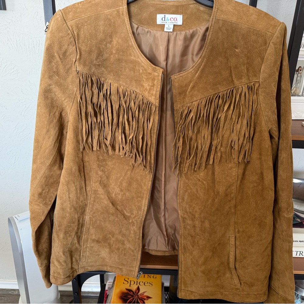 Denim&Co Tan Suede Fringe Jacket